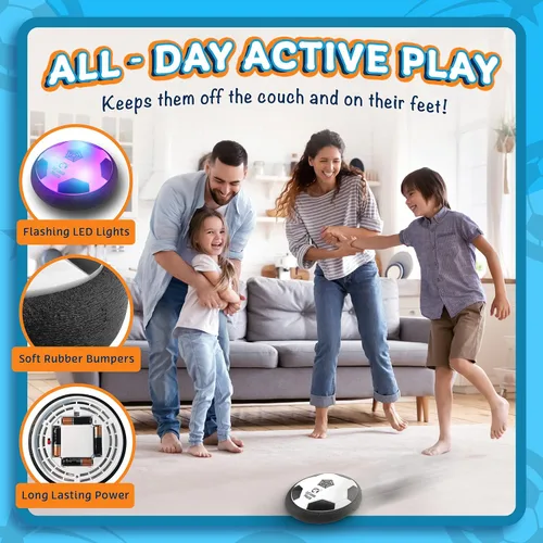 Vista 4 de Let Loose Moose Hover Balón de fútbol, juego de 2 juguetes de fútbol LED, regalos para niños de 8 años, fútbol flotante LED para interiores