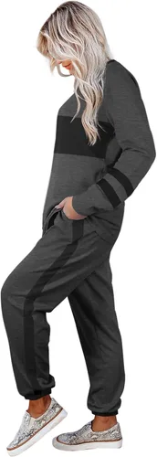 Vista 85 de Aloodor conjunto deportivo de 2 piezas para mujer, con sudadera con cuello redondo, sin botones