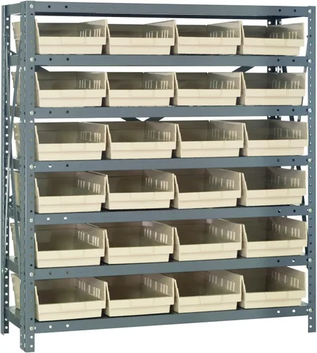 Vista 49 de Quantum QSBU-245BK Heavy Duty Shelving Unit with (7) Shelves and (24) QUS245 Black Bins for Garage Warehouse Storage Distribution 400 lb Load