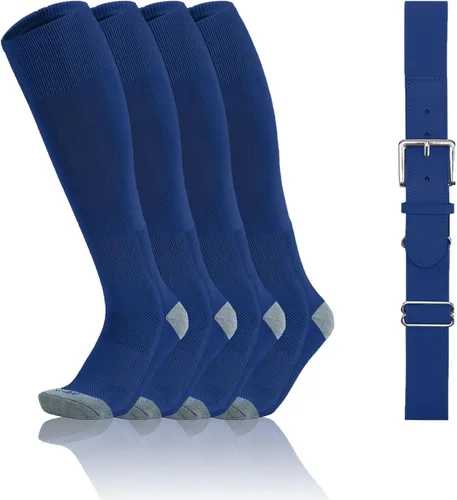 Vista 16 de QBK Conjunto combinado de calcetines y cinturón de béisbol para niños pequeños de 2 a 16 años (2 pares de calcetines y 1 cinturón)