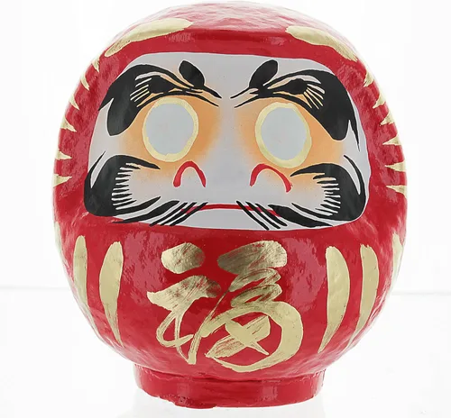 Vista 3 de Muñeca Daruma, fabricada en Japón, 4.7 pulgadas, buena suerte y buenos deseos (rojo)