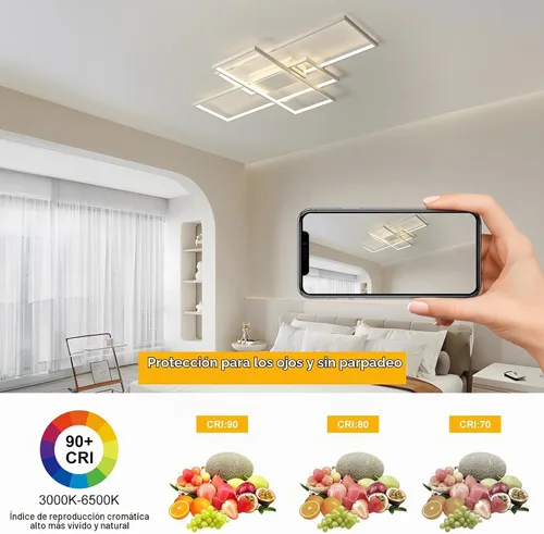 Vista 8 de GEADI Lámpara de techo moderna regulable, lámpara de techo LED blanca de 35.4 pulgadas con control remoto, accesorio de iluminación rectangular