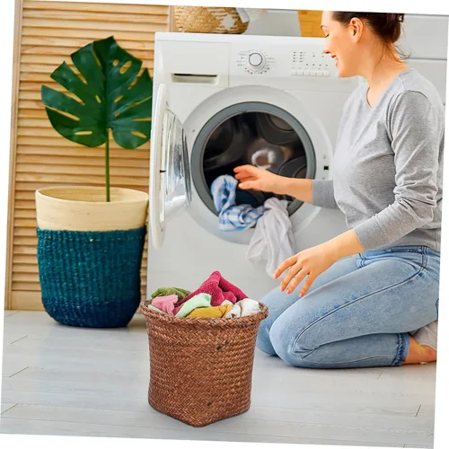 Vista 2 de Cubo de basura pequeño para basura, cesta de basura tejida para el hogar, oficina, baño, cocina, debajo del escritorio, 26/28/33CM
