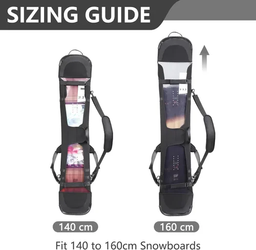 Vista 2 de YR Funda ajustable para snowboard con correas para el hombro, funda de protección de snowboard suave con encuadernación abierta, bolsa de snowboard