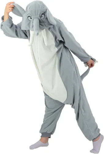 Vista 2 de vavalad Adult Elephant Onesie Costumes One Piece Pajamas Animal Cosplay Homewear Sleepwear for Women Men
