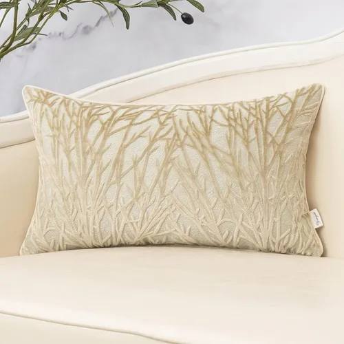 Vista 13 de Yangest Funda de Almohada Decorativa de Ramas Beige de Terciopelo Funda de Cojín Neutra para Sofá Sillón Dormitorio Sala de Estar Decoración