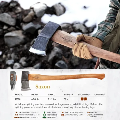 Vista 2 de 1844 Helko Werk Germany - Colección de hachas - Juego de 3 hachas tradicionales de corte - Saxon, Spaltaxt, Mini Spalter Splitting Axe 3 Set