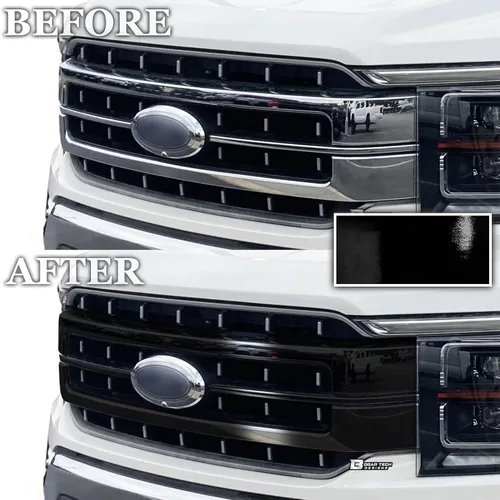 Vista 3 de BOGAR TECH DESIGNS Superposición de eliminación de cromo frontal exterior compatible con Ford F-150 2021-2023, negro brillante