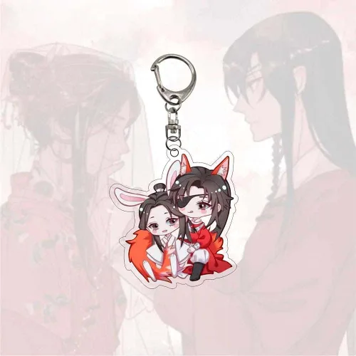 Vista 7 de Llavero Tian Guan Ci Fu, llavero de bendición del oficial del cielo figuras de anime, colgante de acrílico, llavero, bolsa, decoración, Blanco