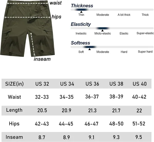 Vista 7 de Pantalones cortos elásticos de secado rápido para hombre, pantalones cortos de trabajo ligeros, 6 bolsillos para ciclismo, viajes, camping