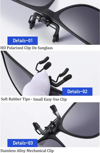Vista 3 de OopsMi Gafas de sol polarizadas con clip TR90 con marco abatible para lentes recetados (lente negra)