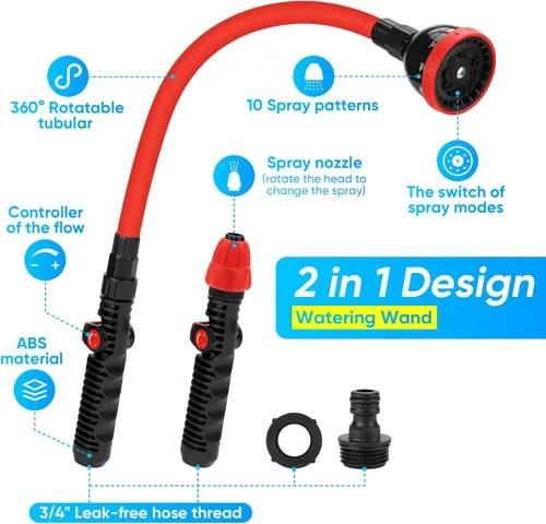 Vista 2 de Varita de riego flexible 2 en 1 resistente para la limpieza del jardín/del coche Use with 10 Spray Patterns, 29In Long Hose Nozzle Sprayer, Fits