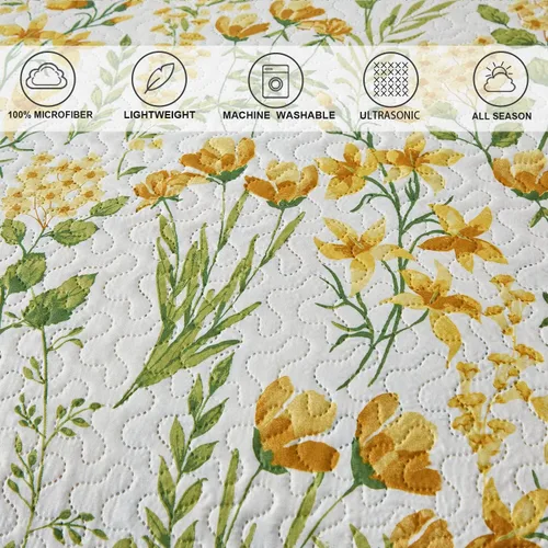 Vista 5 de Ycosy Juegos de Edredón Floral Tamaño Twin Reversible Colchas Cubrecamas de Campo Ligeras Edredón de Flores Amarillas Ropa de Cama Hojas Verdes