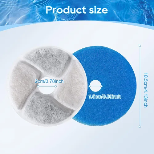 Vista 6 de Paquete de 8 + 8 filtros de fuente de agua para gatos, filtros de repuesto para fuente automática de mascotas, filtros de 4.13 pulgadas para fuente