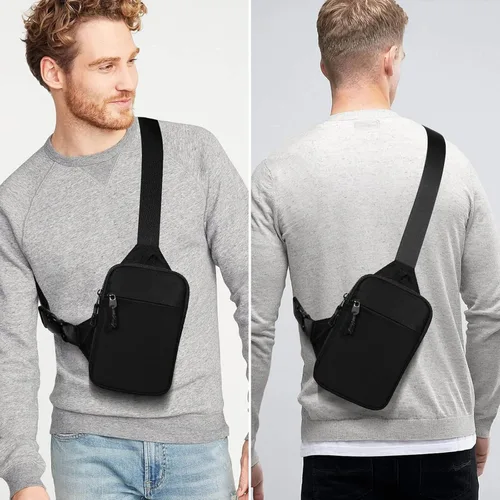 Vista 2 de Mini bolsa bandolera para hombres y mujeres, pequeña mochila cruzada de hombro, riñoneras, bolsa de bolsillo personal, bolsa de pecho para teléfono