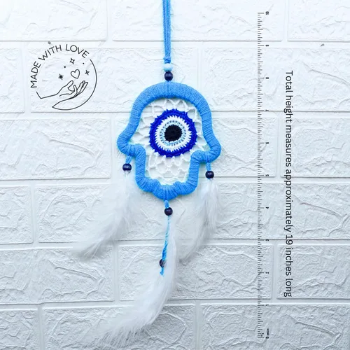 Vista 3 de Juego de regalo hecho a mano de protección ocular de 3 piezas, dijes Fusion Hamsa Hand Evil Eye, adornos de decoración de pared con atrapasueños
