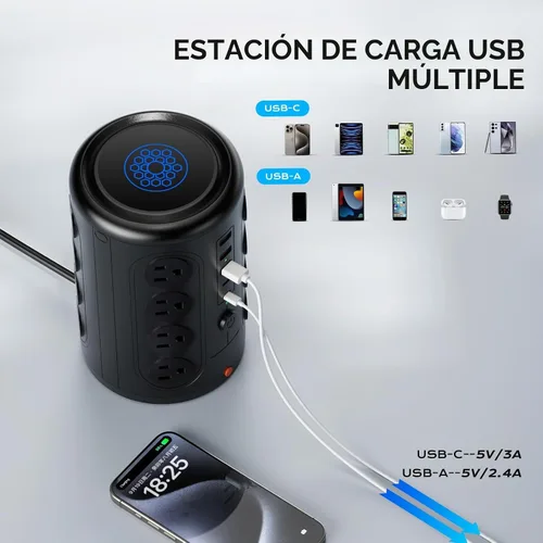 Vista 3 de TenTrend - Regleta de alimentación con protector de sobretensiones, cable de 10 pies, torre de alimentación vertical con 16 tomas de corriente y 5