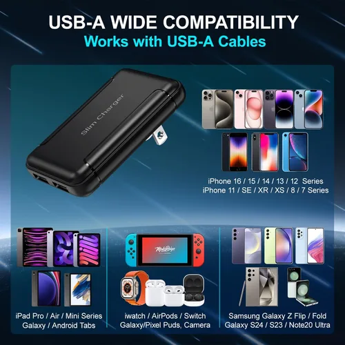 Vista 7 de Cargador de Pared USB Dual Plano, OKRAY Bloque de Carga Rápida 5v/3a con Enchufe Plegable, Adaptador de Cargador de Teléfono Extra-Delgado de 2