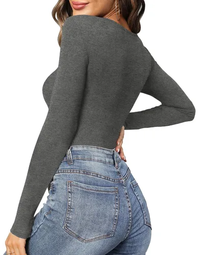 Vista 4 de MANGOPOP Body de manga corta para mujer, con cuello en V profundo, cuello en V profundo