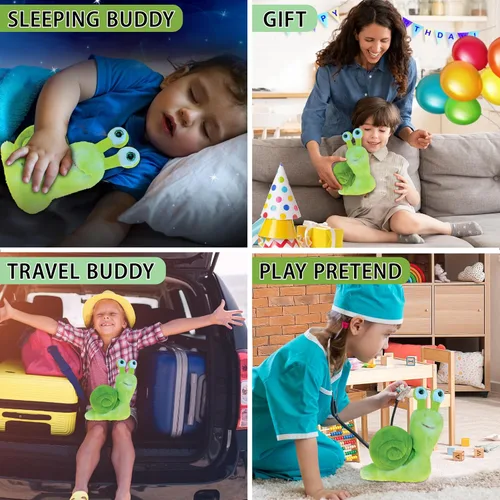 Vista 4 de DolliBu - Peluche de caracol verde, súper suave, lindo juguete de peluche realista para niños y niñas, adorable juguete de peluche para bebés, niños