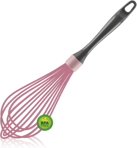 Vista 11 de OYV Batidor de silicona azul, batidor profesional de plástico para cocinar, sin arañazos, acero inoxidable y resistente al calor, batidor de goma