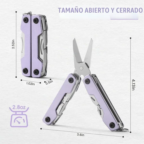 Vista 4 de Multiherramienta con navaja de bolsillo, regalos para hombres y mujeres, multiherramienta mini EDC de 11 en 1 con destornillador, tijeras, extractor