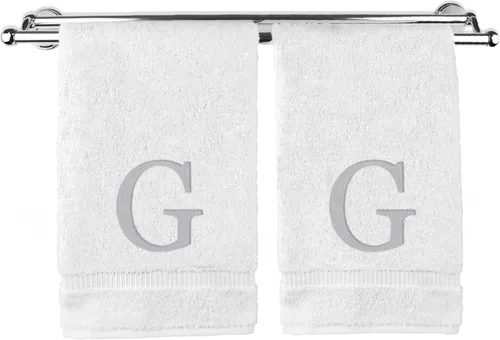 Vista 192 de Toalla de mano monogramada, regalo personalizado, juego de 2 - Toalla bordada con letra de bloque dorada - Extra absorbente 100% algodón turco