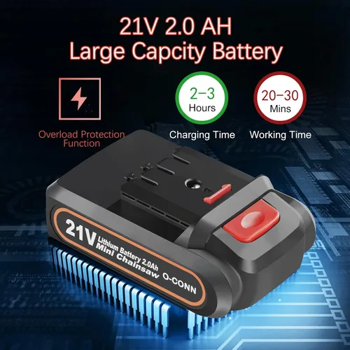 Vista 2 de O-CONN Reemplazo de batería de motosierra mini, paquete de 2 baterías recargables de 21 V MAX 2000 mAh, accesorios de motosierra portátil eléctrica