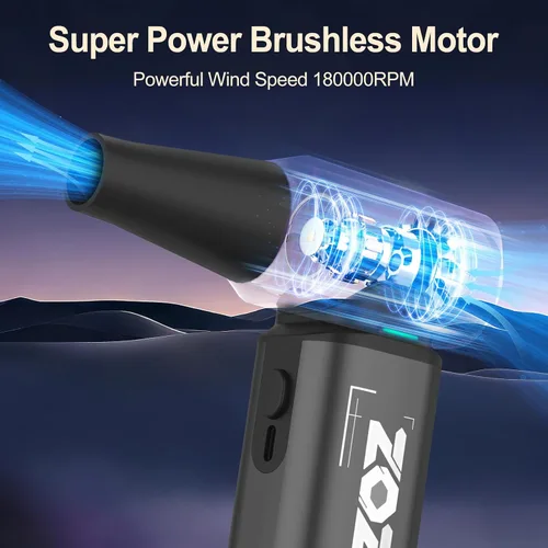Vista 2 de Plumero de aire comprimido, 180000 rpm, potente plumero eléctrico inalámbrico con motor sin escobillas y luz LED, ventilador de polvo recargable