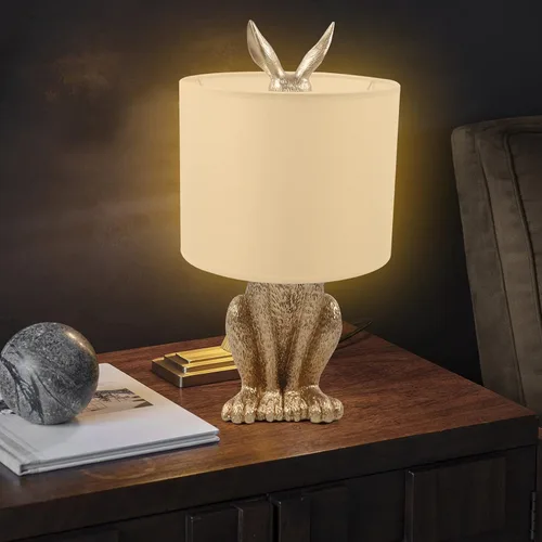 Vista 2 de Lámpara de conejo LED dorada moderna con bombilla E27, accesorios de iluminación de mesita de noche para oficina, sala de estar, comedor