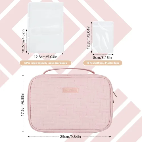 Vista 2 de Allinbag Bolsa organizadora de joyas de viaje con 5 páginas grandes transparentes y 10 rejillas, organizador de collares de viaje transparente
