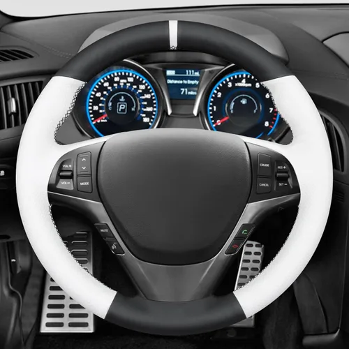 Vista 2 de MEWANT Funda cosida para volante Hyundai Genesis Coupe 2010-2016/Accesorios de volante para Hyundai Genesis Coupe