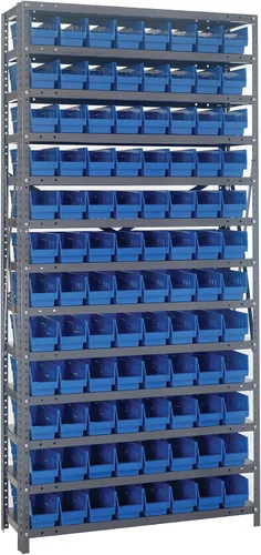 Vista 374 de Quantum QSBU-245BK Heavy Duty Shelving Unit with (7) Shelves and (24) QUS245 Black Bins for Garage Warehouse Storage Distribution 400 lb Load
