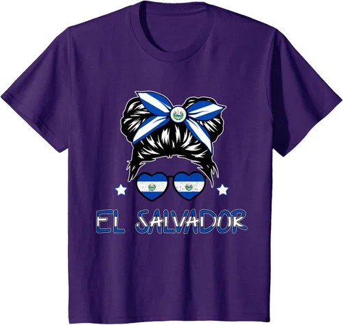 Vista 20 de Camiseta de El Salvador para Niñas Bandera Patrimonio Hispano Salvadoreño