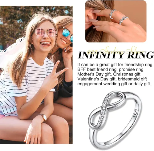 Vista 6 de Bestyle Anillos de plata de ley S925 con nudo infinito, anillos de circonita cúbica, bonitos anillos de amistad para mejores amigos, anillos