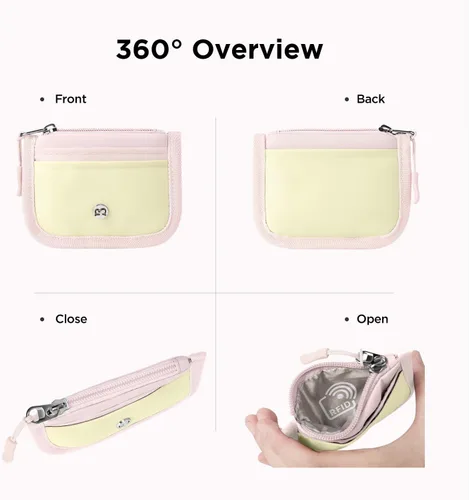 Vista 2 de Babysun Mini tarjetero Rfid delgado con bolsillo con cremallera para cambio/3 ranuras para tarjetas/llavero, cartera pequeña delgada para tarjetas