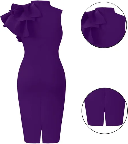 Vista 4 de XXTAXN - Vestido de cóctel entallado, formal, sin mangas y con volados para mujer, vestido de tubo por debajo de la rodilla