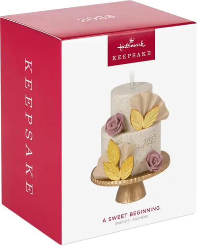 Vista 3 de Hallmark Keepsake Adorno de Navidad 2023, un dulce comienzo, adorno para pastel de boda
