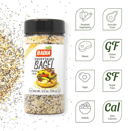 Vista 2 de Badia Everything Bagel - mezcla de condimentos, 5.5 onzas (156 g) - semillas de sésamo, semillas de amapola, ajo, cebolla y sal