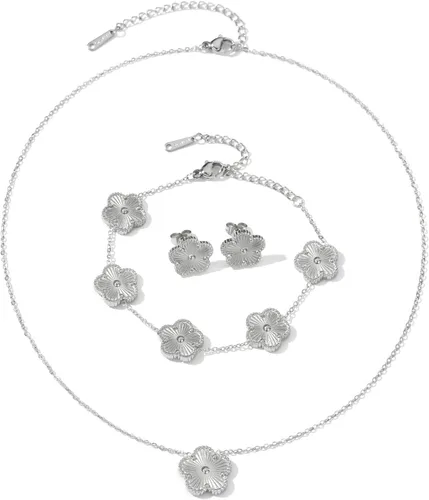 Vista 4 de UOOANUO Juego de pendientes de trébol para mujer, chapado en oro de 14 quilates, acero inoxidable, trébol de cuatro hojas, regalo