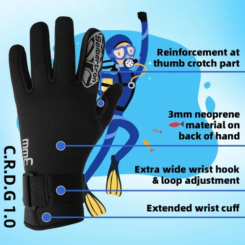Vista 4 de Seibertron Guantes de buceo patentados C.R.D.G 1.0 aramida anticortes resistentes a pinchazos C.R.D.G 1.0-Black Negro