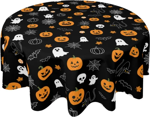 Vista 11 de Mantel redondo de otoño de 60 pulgadas, mantel redondo de otoño de Acción de Gracias, diseño de calabaza, búfalo, mantel rústico para vacaciones