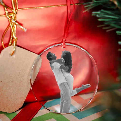 Vista 2 de Adorno de cristal con foto grabada, caja de regalo incluida, adorno de Navidad con foto personalizada, adorno de foto interior de cristal, regalos