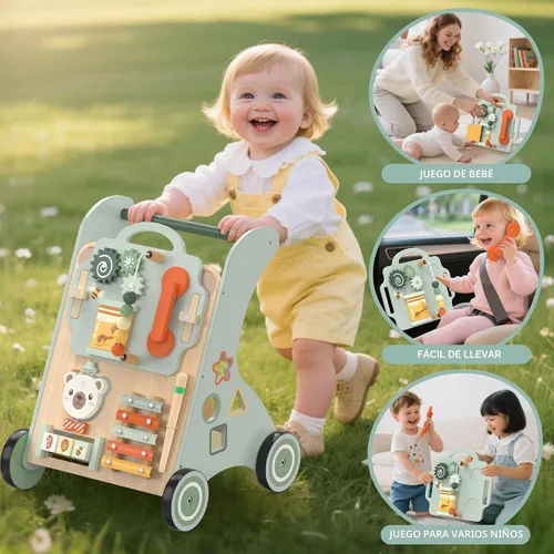 Vista 9 de WOODMAM Andador de madera para bebé, Andador de bebé ajustable para empujar para niños de 1 año, Andador Montessori 10 en 1 para niños y niñas