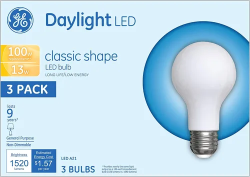 Vista 2 de GE Lighting 31199 - Luz LED de uso general esmerilado A21, luz diurna de 13 vatios (reemplazo de 100 vatios), base media de 1520 lúmenes, paquete
