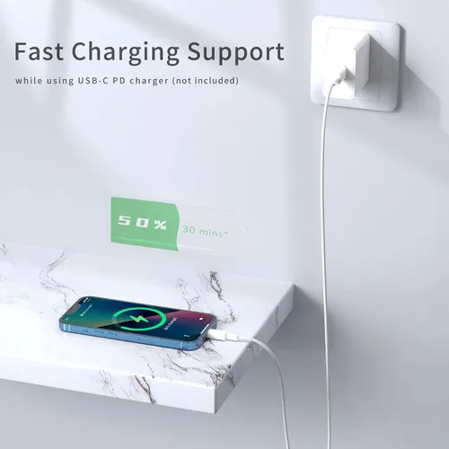 Vista 3 de Cable USB C a Lightning de 2 unidades de 0.91 m, paquete de 3 pies [certificado MFi], cable de carga rápida para iPhone, suministro de energía