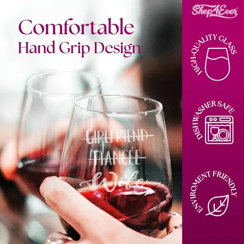 Vista 4 de shop4ever® Juego de 2 copas de vino grabadas sin tallo para novio, prometido, esposa, esposa, novias, novias, novias, esposas, para él y ella