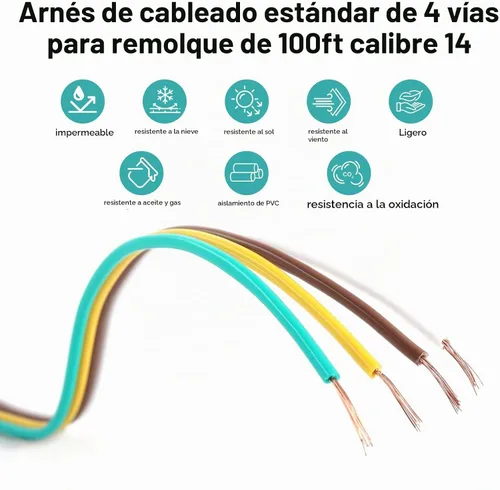 Vista 7 de Kit de arnés de cableado de remolque de 100 pies, calibre 14, 4 vías
