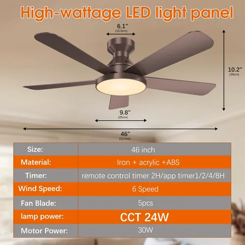 Vista 3 de Ventiladores de techo con luces, ventilador de techo empotrado de perfil Marrón