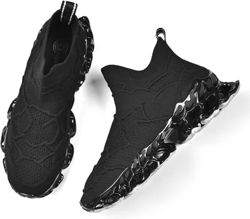 Vista 9 de Poramea Mocasines sin cordones para hombre zapatos de tenis para caminar sin cordones para correr de malla para correr estilo casual atlético Negro